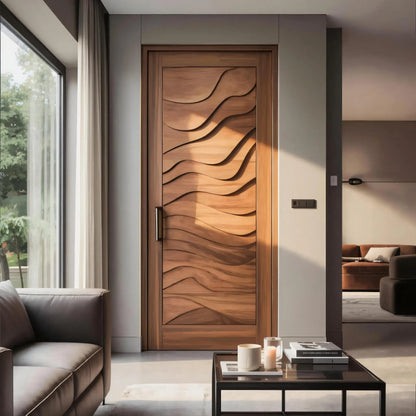 Modern Wave Carved Door Design With 3D Pattern For Hallway And Living Room Kitchnce
