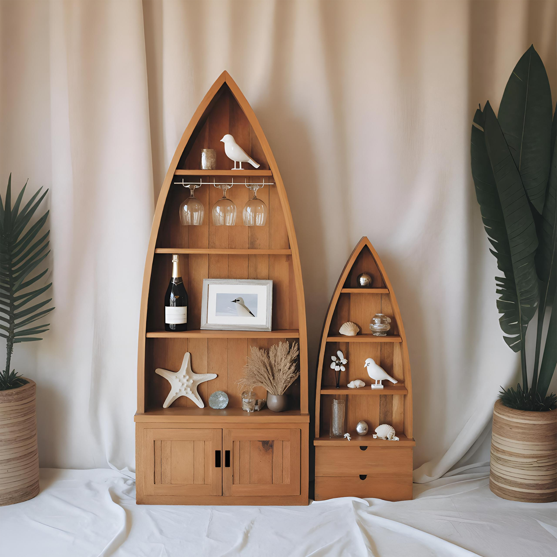 Boat Shaped Display Cabinet With Storage Drawers For Living Room And Entryway Kitchnce