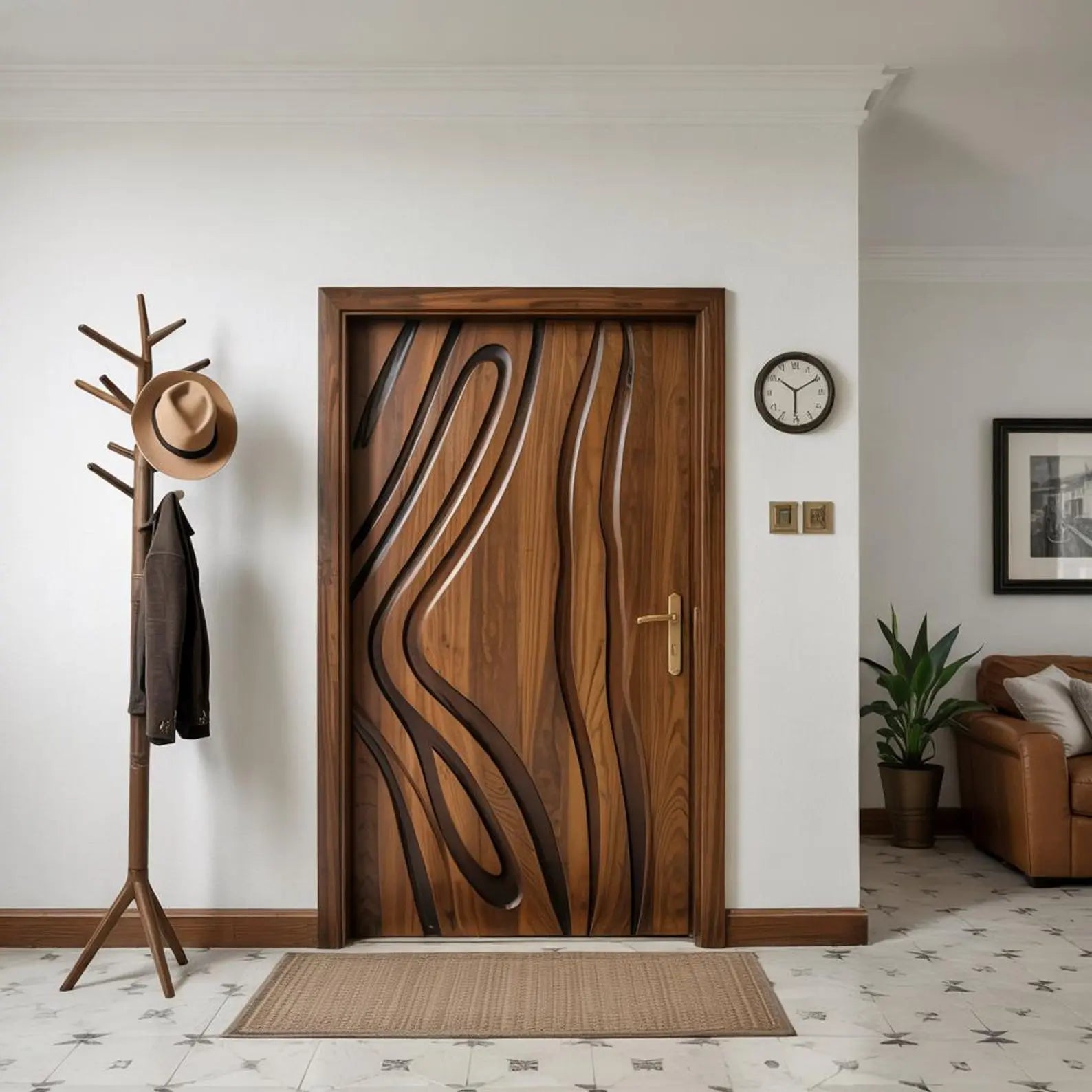 Modern Carved Wooden Door For Interior Entryway Kitchnce