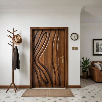 Modern Carved Wooden Door For Interior Entryway Kitchnce