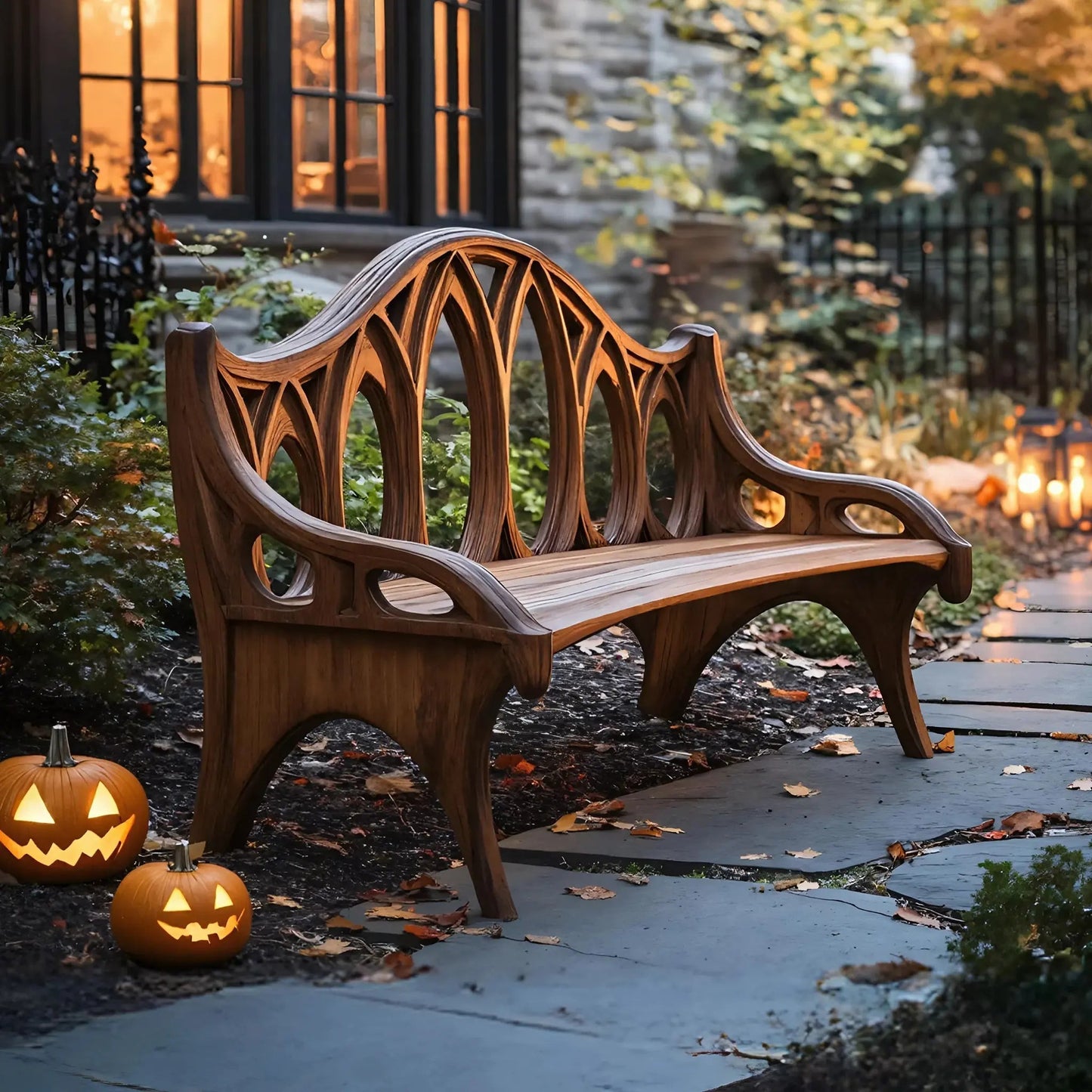 Farmhouse Solid Wood Halloween Bench For Outdoor Porch Design Kitchnce