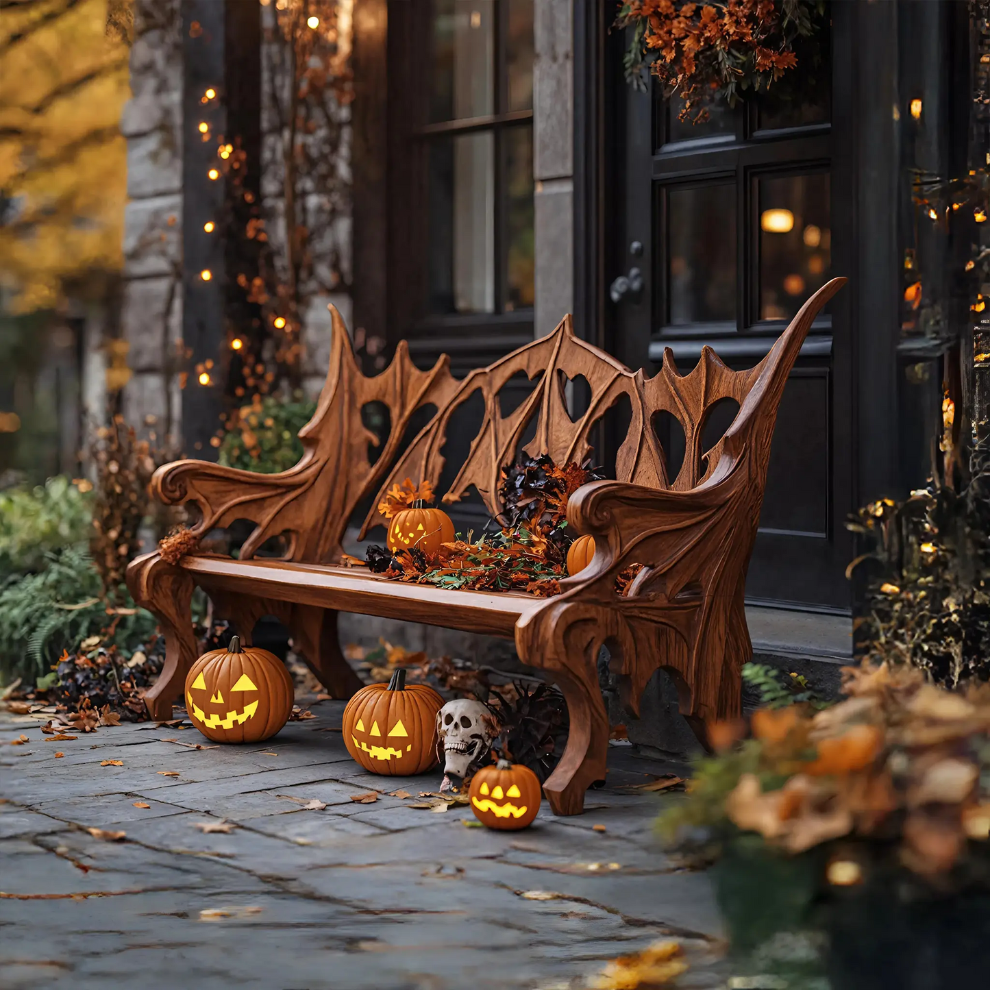 Mid Century Solid Wood Halloween Bench For Festive Outdoor Decor Kitchnce
