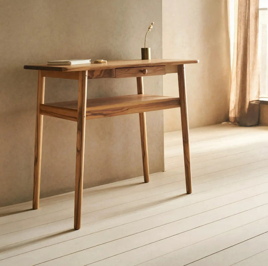 Modern Minimalist Wood Writing Desk With Drawer For Home Office Or Entryway Kitchnce