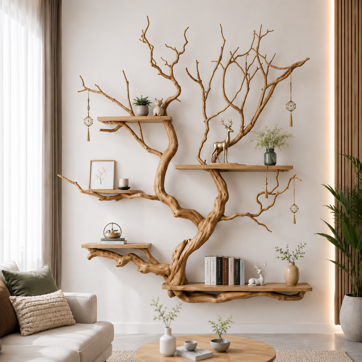 Handcrafted Solid Wood Tree Bookshelf with Organic Flowing Branches