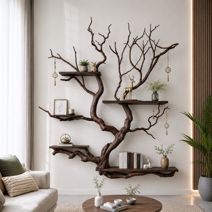 Handcrafted Solid Wood Tree Bookshelf with Organic Flowing Branches