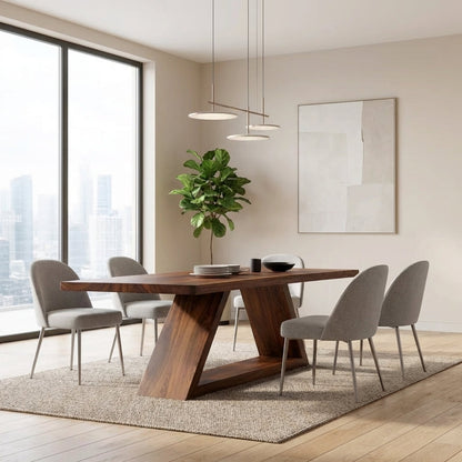 Solid Walnut Dining Table with Sculptural Base – Modern Rustic Solid Wood Dining Table