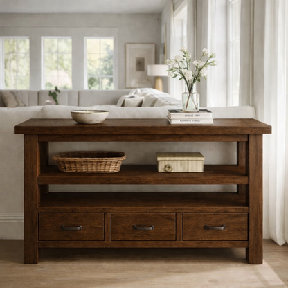 Solid Wood Console Table with Drawers and Open Shelf Kitchnce