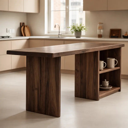 Solid Wood Kitchen Island with Open Shelf Storage and Spacious Prep Table Kitchnce