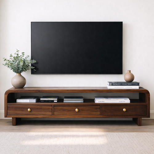 Mid Century Walnut TV Stand with Drawers – Solid Wood Media Console Cabinet Kitchnce