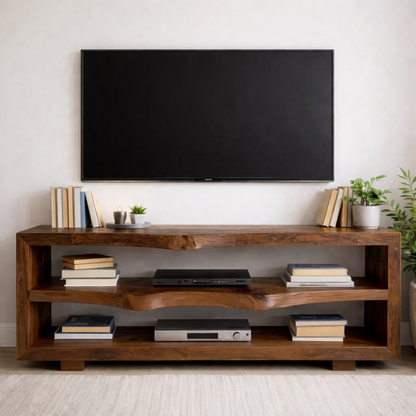 Rustic Solid Wood TV Stand with Open Shelves for Modern Living Rooms Kitchnce