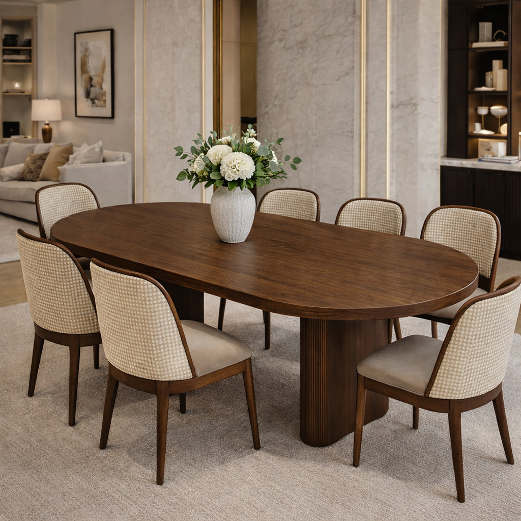 Luxury Solid Wood Oval Dining Table with Pedestal Base