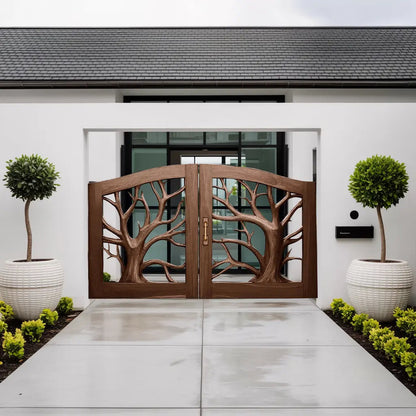 Rustic Tree Carved Entrance Gate For Garden Driveway Kitchnce