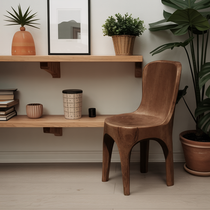 Sculptural Solid Wood Chair With Curved Seat For Garden Or Indoor Decor Kitchnce