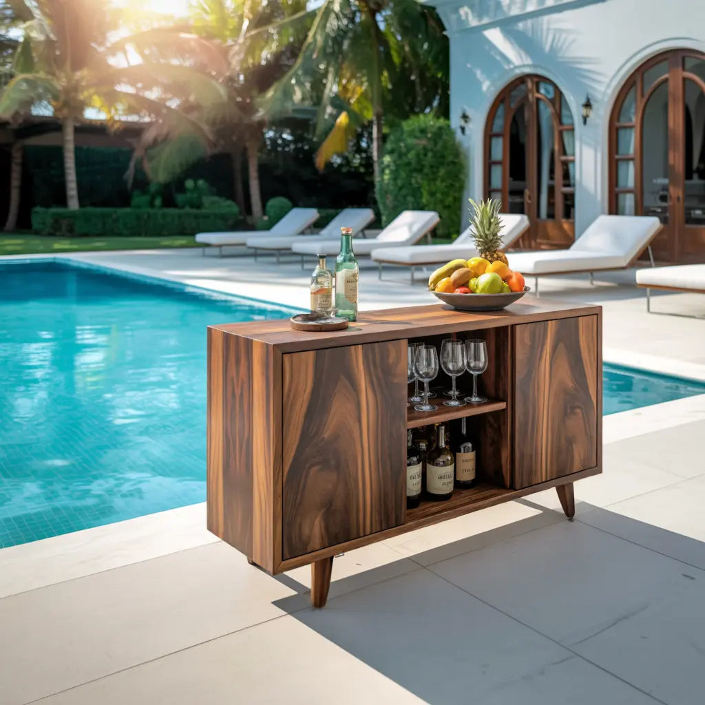 Mid Century Outdoor Bar Cabinet With Wine Storage For Patio Kitchnce