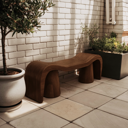 Contemporary Sculpted Wood Bench For Garden Or Patio Kitchnce