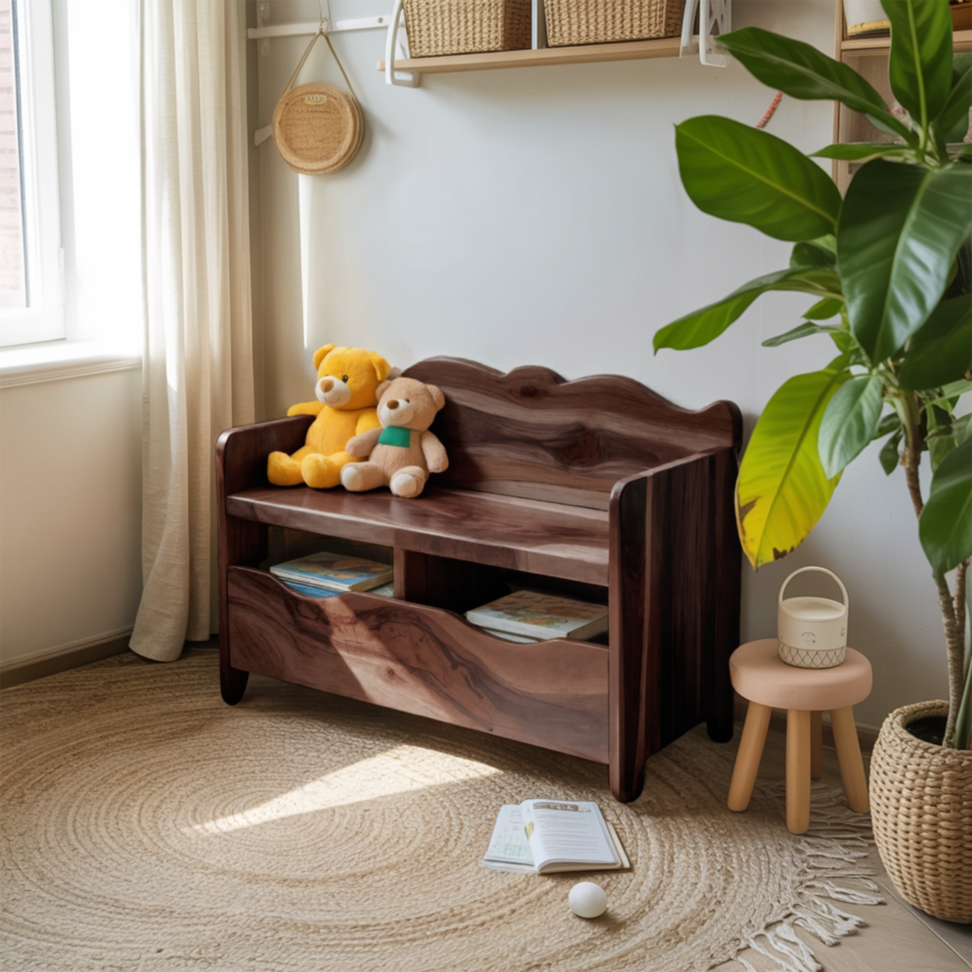 Montessori Bench With Book Storage For Kids Room Entryway And Playroom Kitchnce
