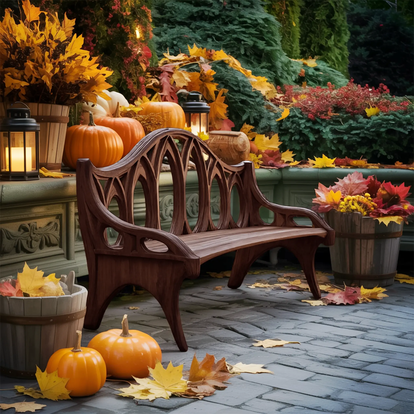 Farmhouse Solid Wood Halloween Bench For Outdoor Porch Design Kitchnce