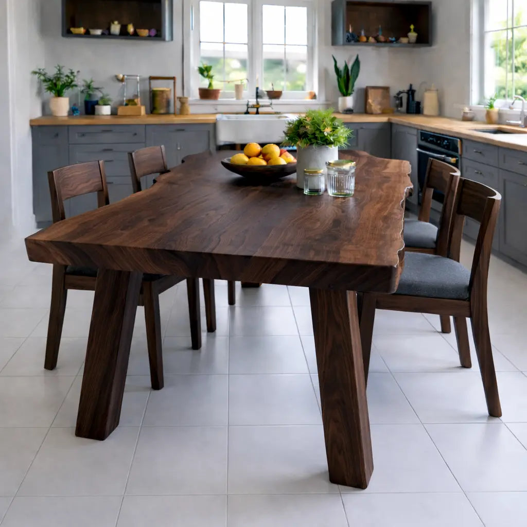 Handcrafted Solid Wood Dining Table with Natural Wood Top Rustic Kitchen Table Kitchnce