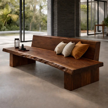Rustic Solid Wood Sofa with Live Edge Design Natural Wooden Couch for Modern Living Room Kitchnce
