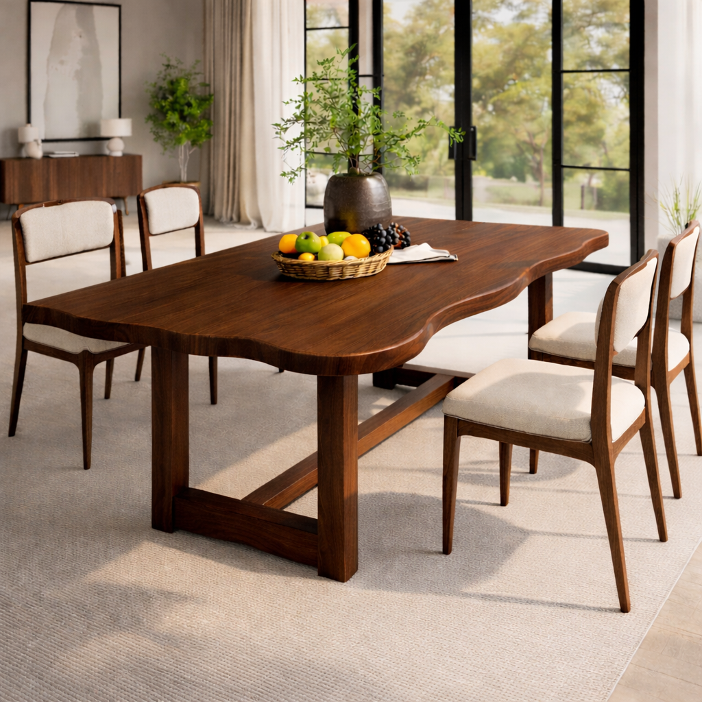 Solid Wood Dining Table with Sculpted Edge Top Modern Wooden Dining Room Table