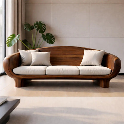 Modern Solid Oak Sofa with Curved Wooden Frame Minimalist Scandinavian Living Room Couch Kitchnce