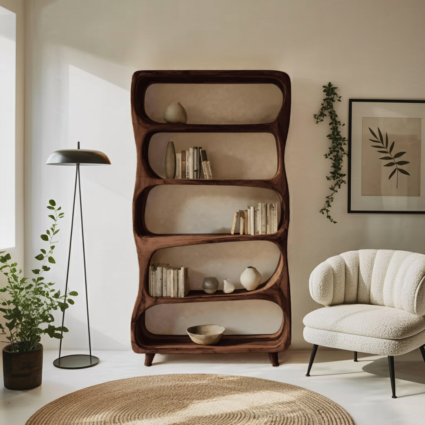 Handcrafted Bookshelf With Open Shelving Unit For Living Room Kitchnce
