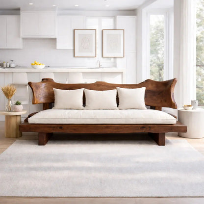 Live Edge Solid Wood Sofa Rustic Natural Wood Couch Handmade Organic Living Room Sofa Kitchnce