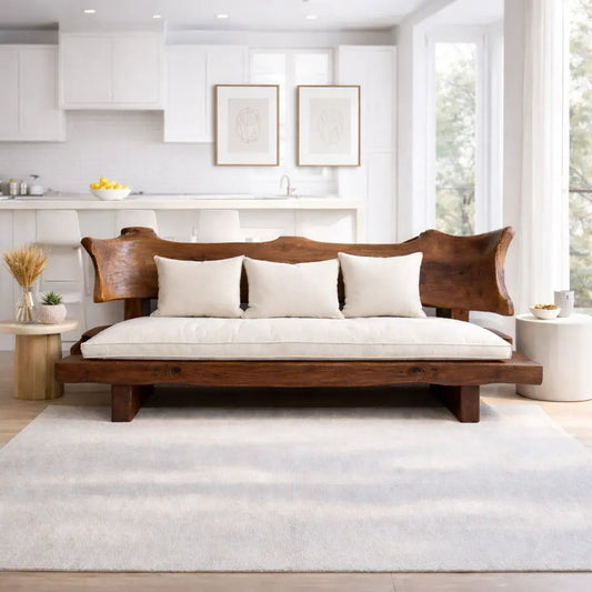 Live Edge Solid Wood Sofa Rustic Natural Wood Couch Handmade Organic Living Room Sofa Kitchnce