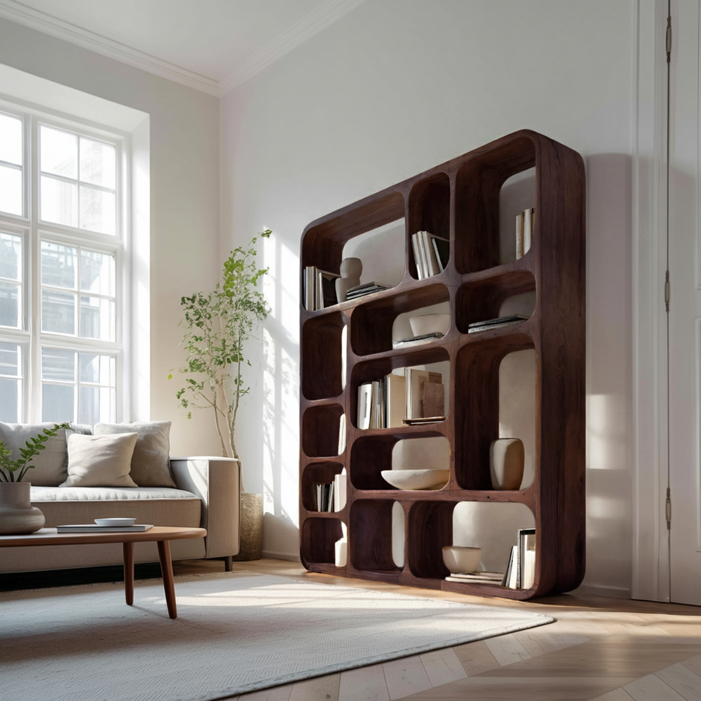 Modern Wall Bookshelf Multiple Compartments For Living Room Kitchnce