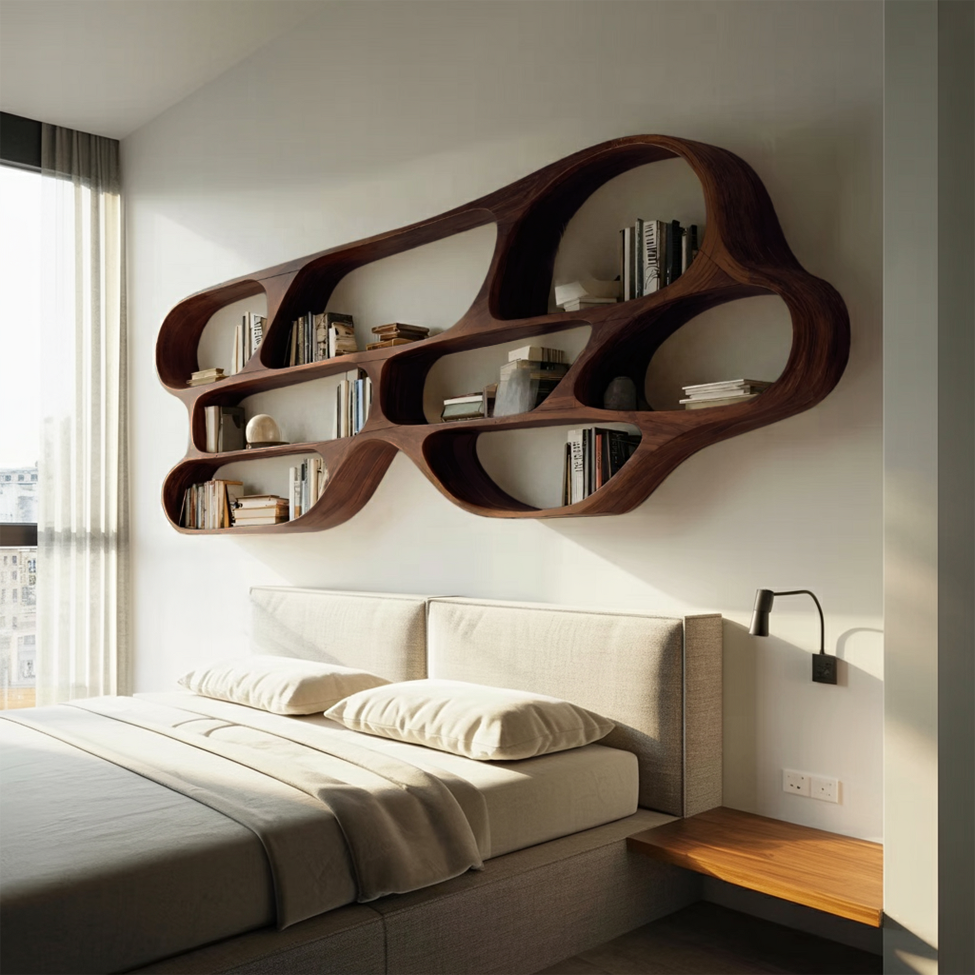 Organic Wall Bookcase For Bedroom Interior Design Kitchnce