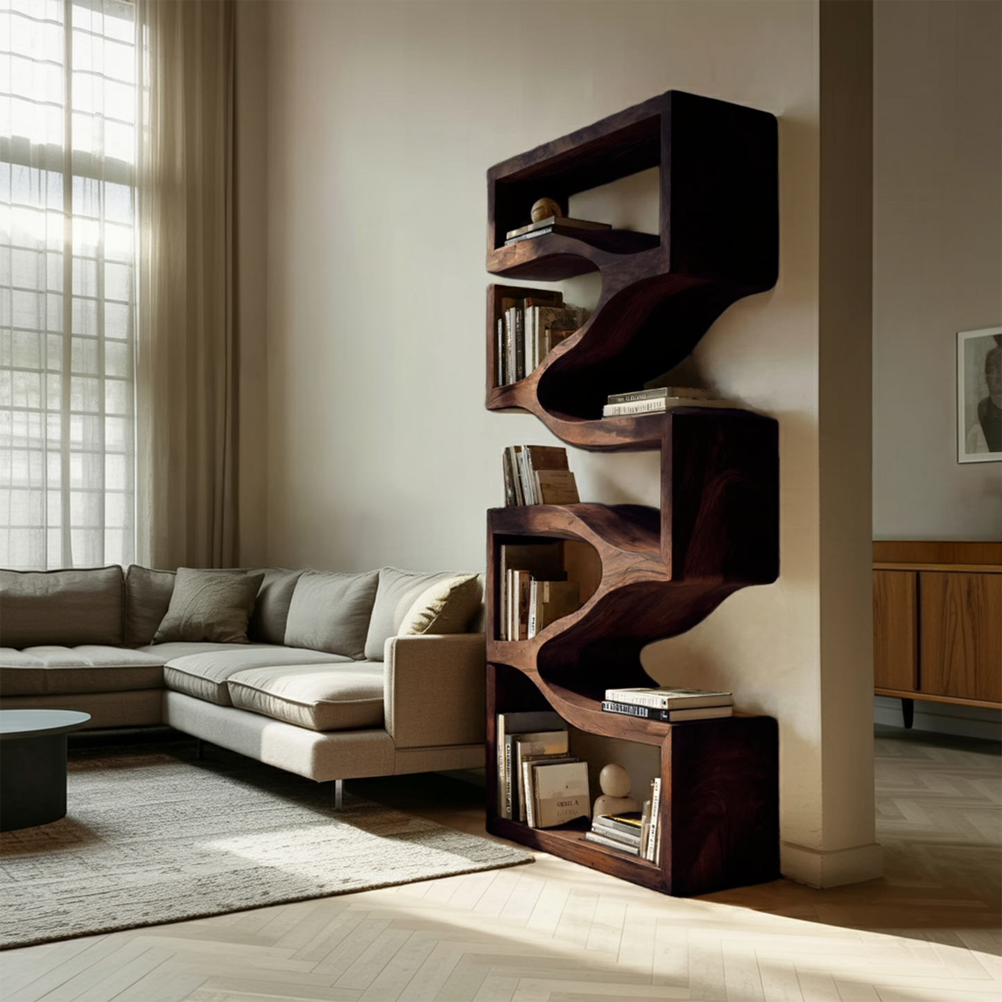 Sculptural Wooden Wall Bookcase For Modern BedRoom Kitchnce