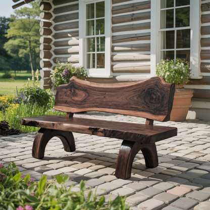 Rustic Live Edge Bench With Backrest For Patio Garden Courtyard Kitchnce