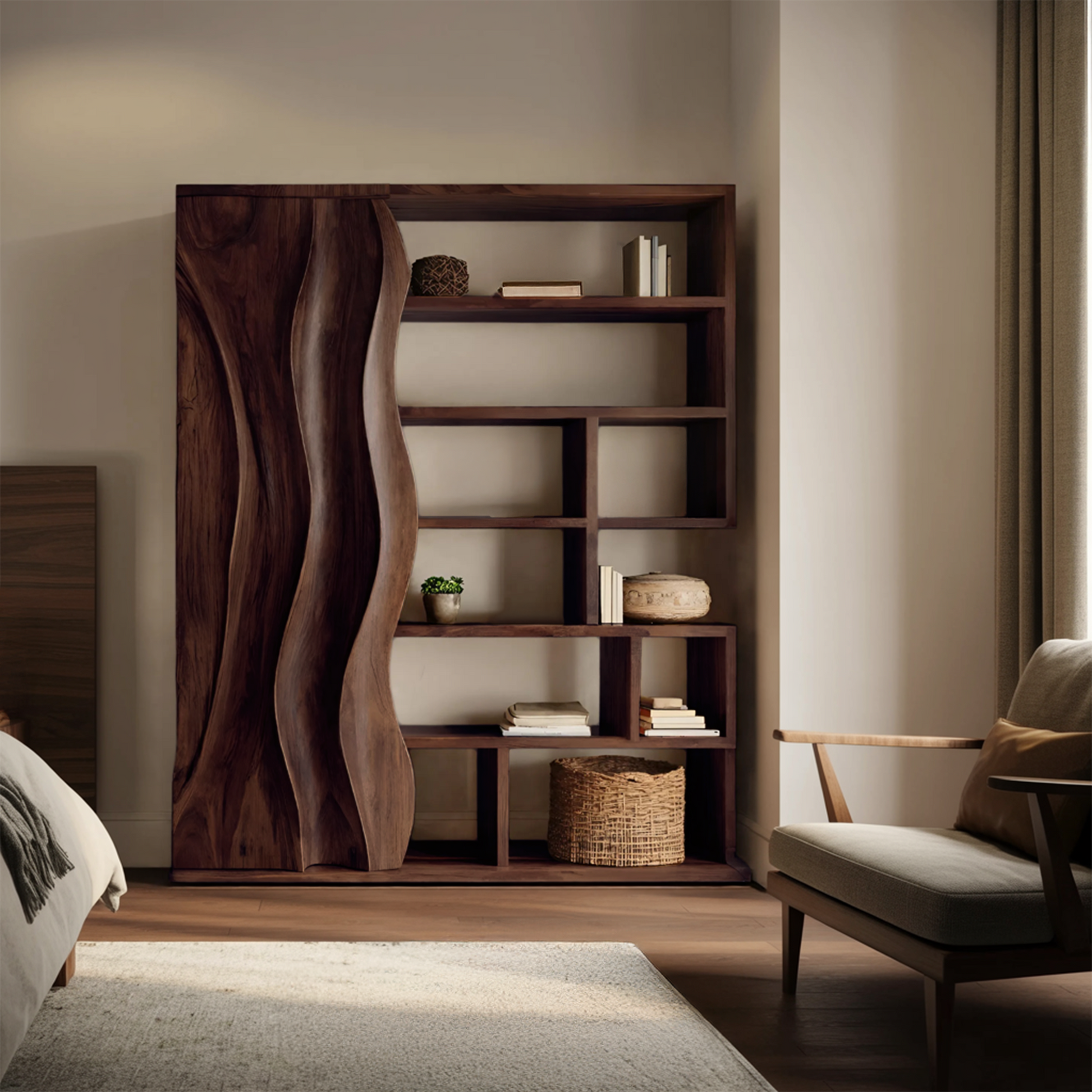 Modern Bookshelf With Wave Door For Home Decor Kitchnce