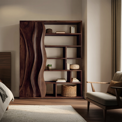 Modern Bookshelf With Wave Door For Home Decor Kitchnce