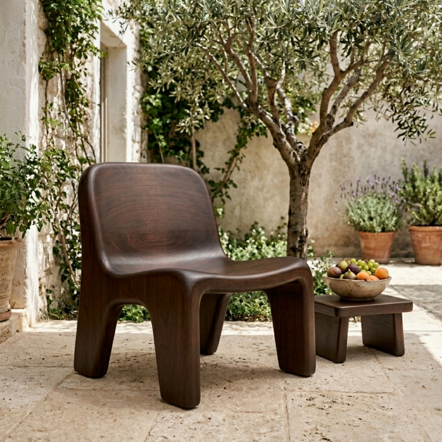 Handcrafted Solid Wood Lounge Chair Sculptural Low Seat Modern Minimal Design