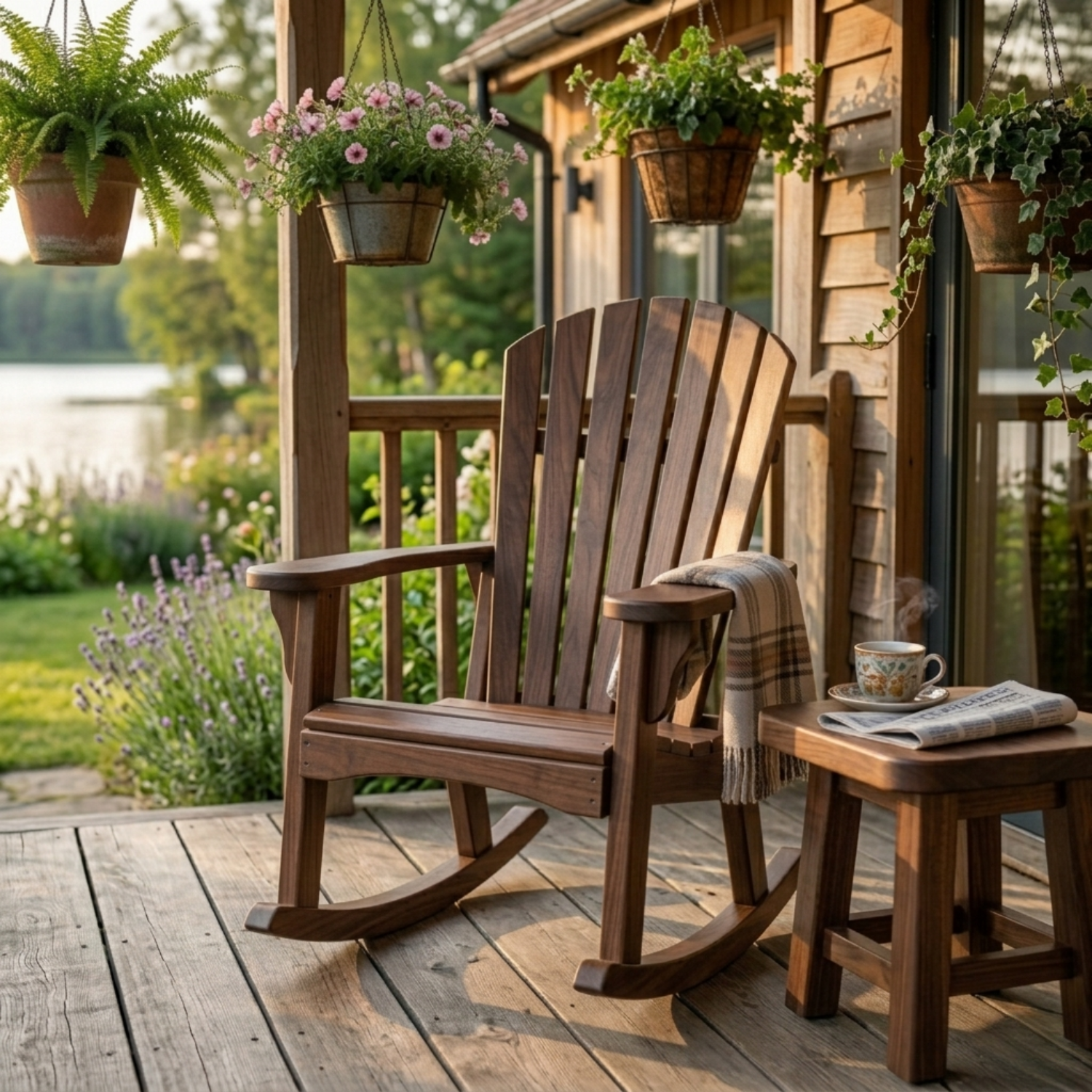 Handcrafted Solid Wood Rocking Chair with Classic Slatted Back Design