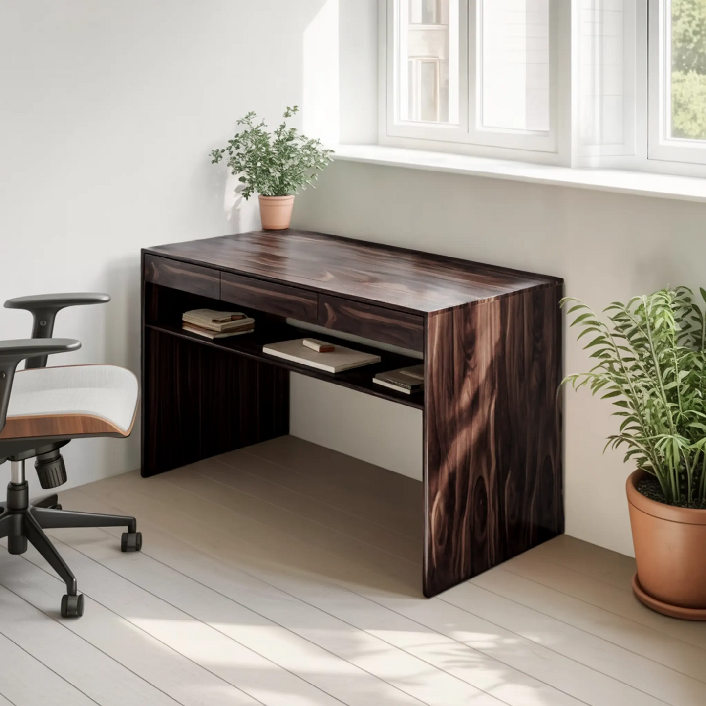 Mid Century Modern Solid Wood Writing Desk With Drawers For Home Office Kitchnce