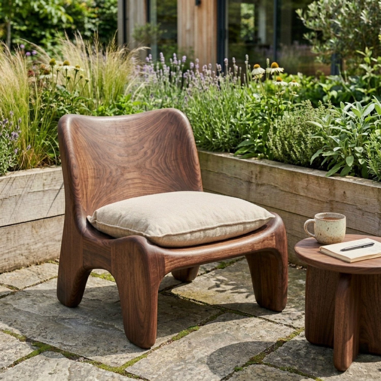 Handcrafted Solid Wood Lounge Chair with Organic Curved Silhouette