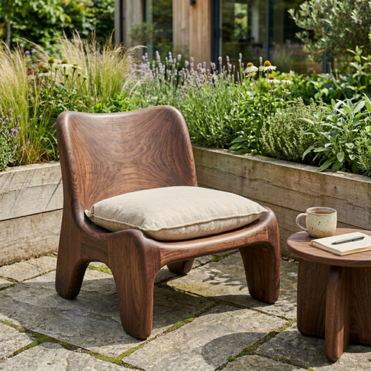 Handcrafted Solid Wood Lounge Chair with Organic Curved Silhouette