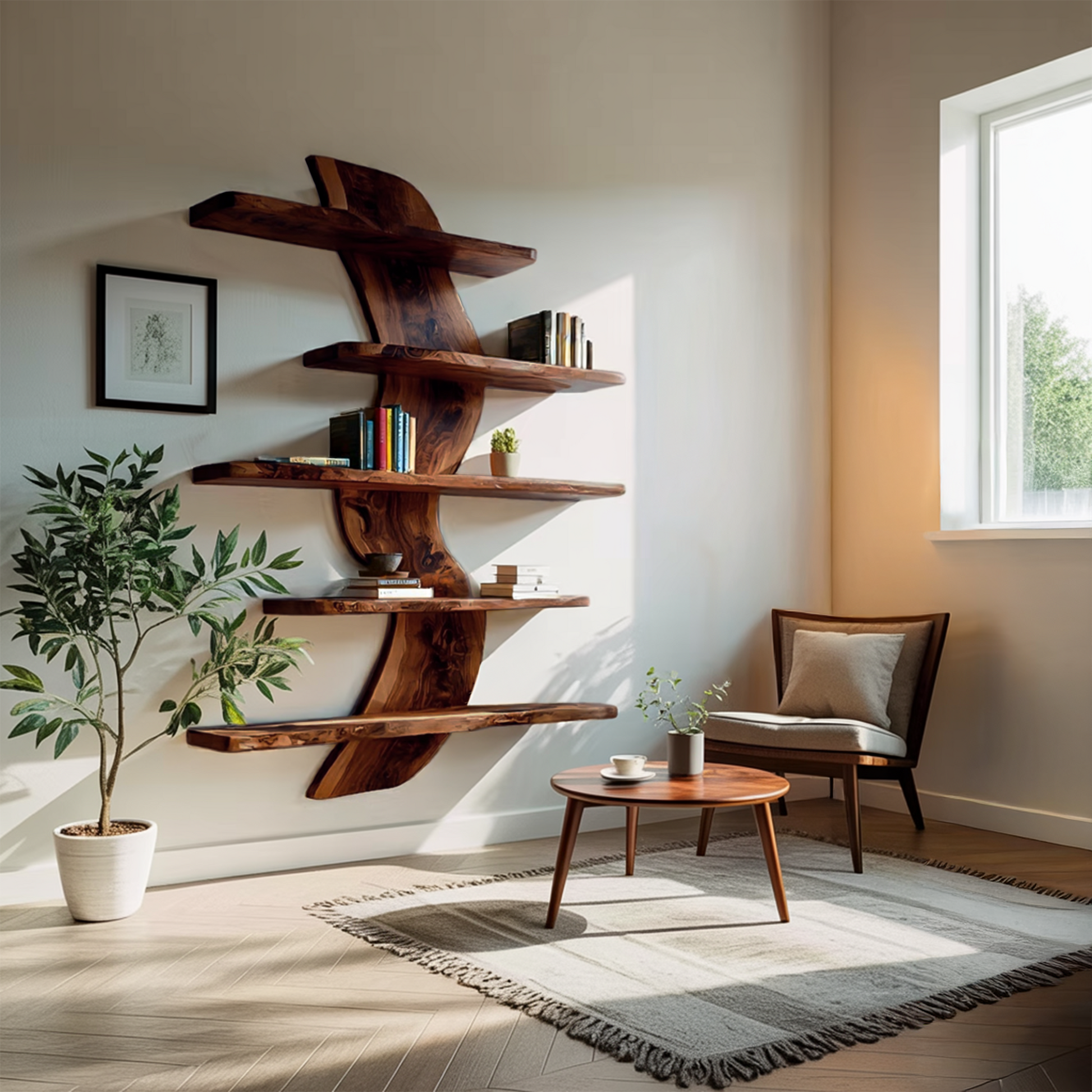 Sculptural Wall Mounted Bookshelf For Modern Living Room Kitchnce