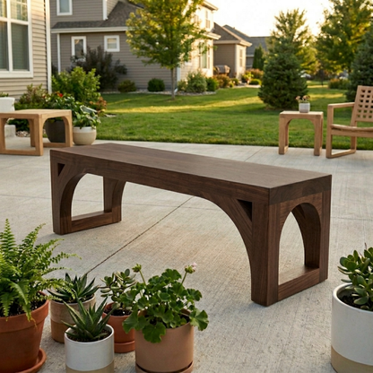 Solid Wood Outdoor Bench with Arched Base and Minimalist Rectangular Design