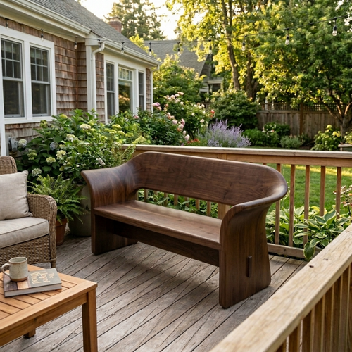 Solid Wood Outdoor Bench with Curved Wraparound Backrest Patio Garden Seating