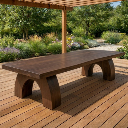 Solid Wood Outdoor Dining Table Rectangular Top with Arched Base Patio Garden Table