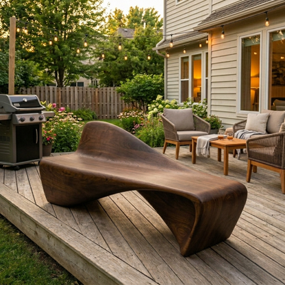 Solid Wood Outdoor Bench Sculptural Lounge Style with Ergonomic Curved Seat