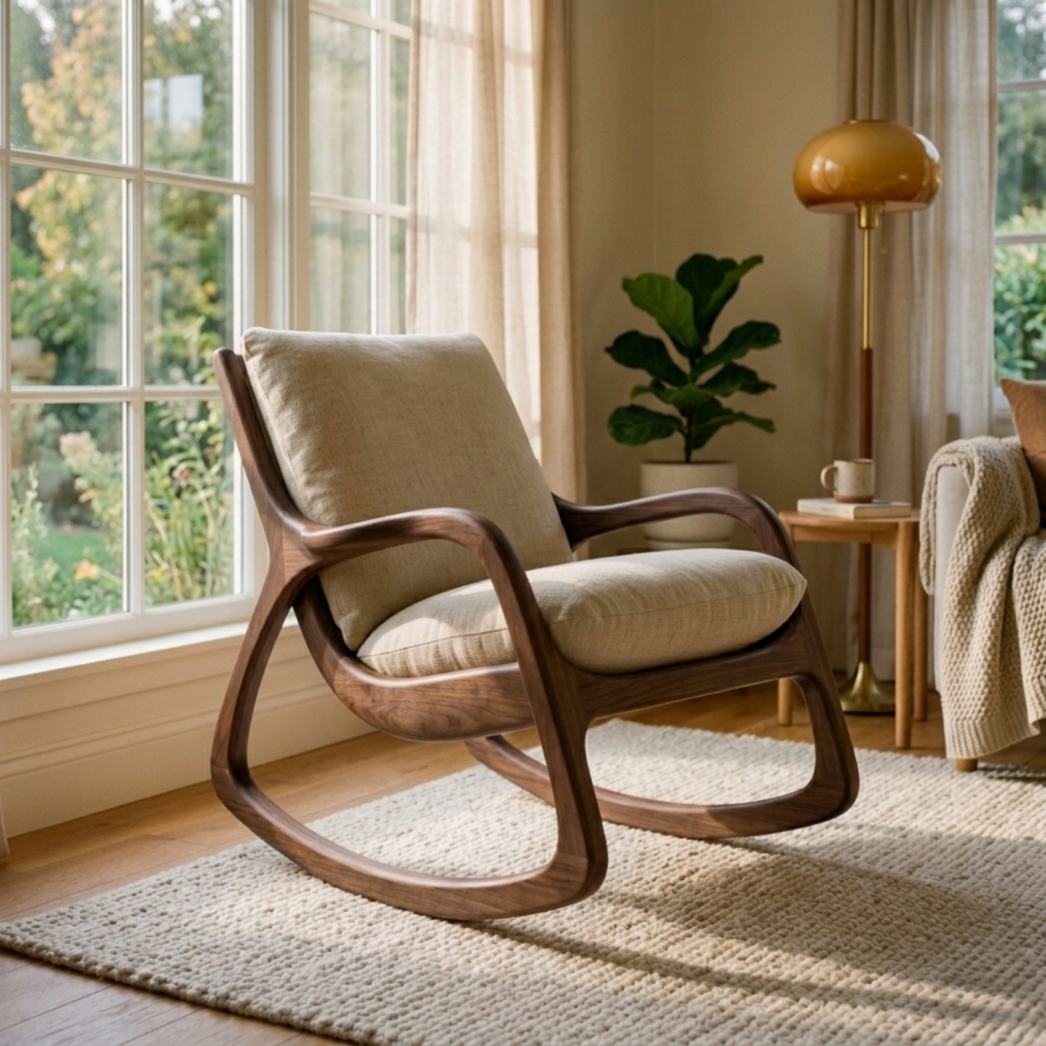Handcrafted Solid Wood Rocking Chair – Modern Curved Frame Lounge Chair
