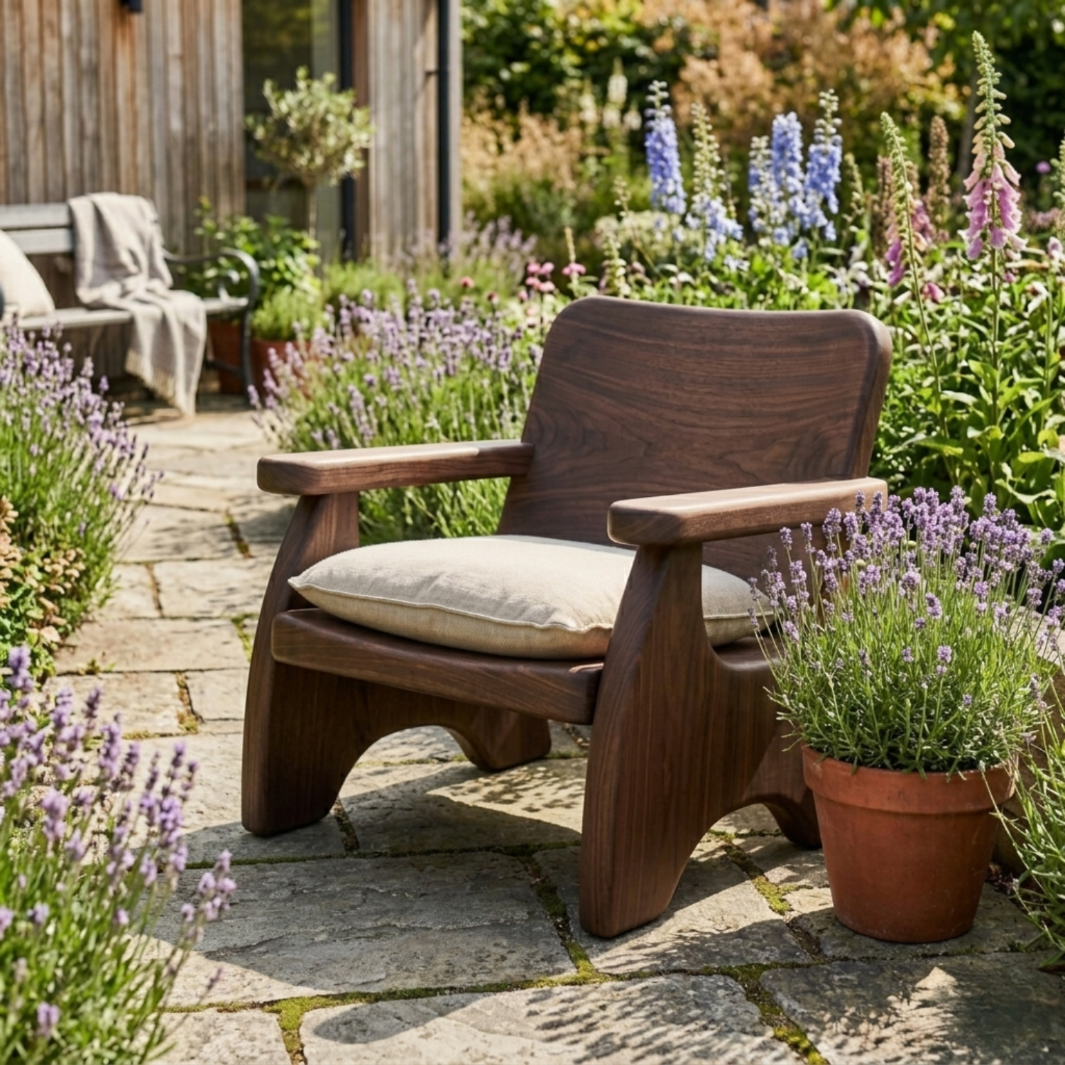 Handcrafted Solid Wood Lounge Chair with Modern Armrests