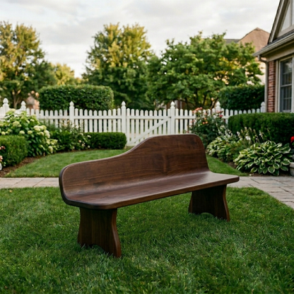 Solid Wood Outdoor Bench with Curved Backrest Sculptural Garden Patio Seating