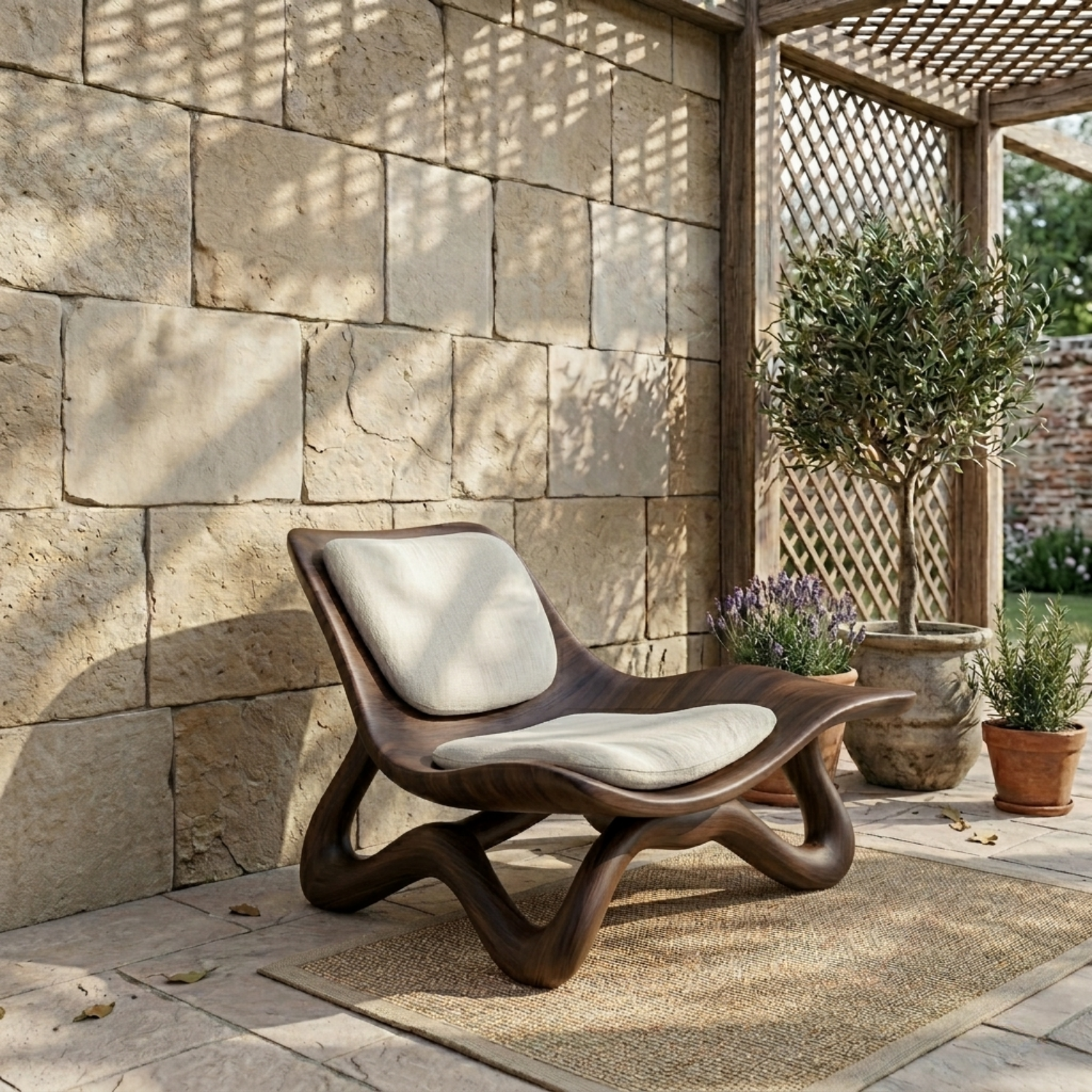 Handcrafted Solid Wood Lounge Chair – Modern Sculptural Curved Accent Chair