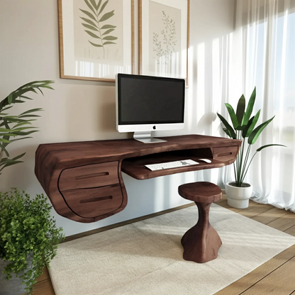 Floating Sculptural Desk With Drawers For Home Office And Studio Kitchnce