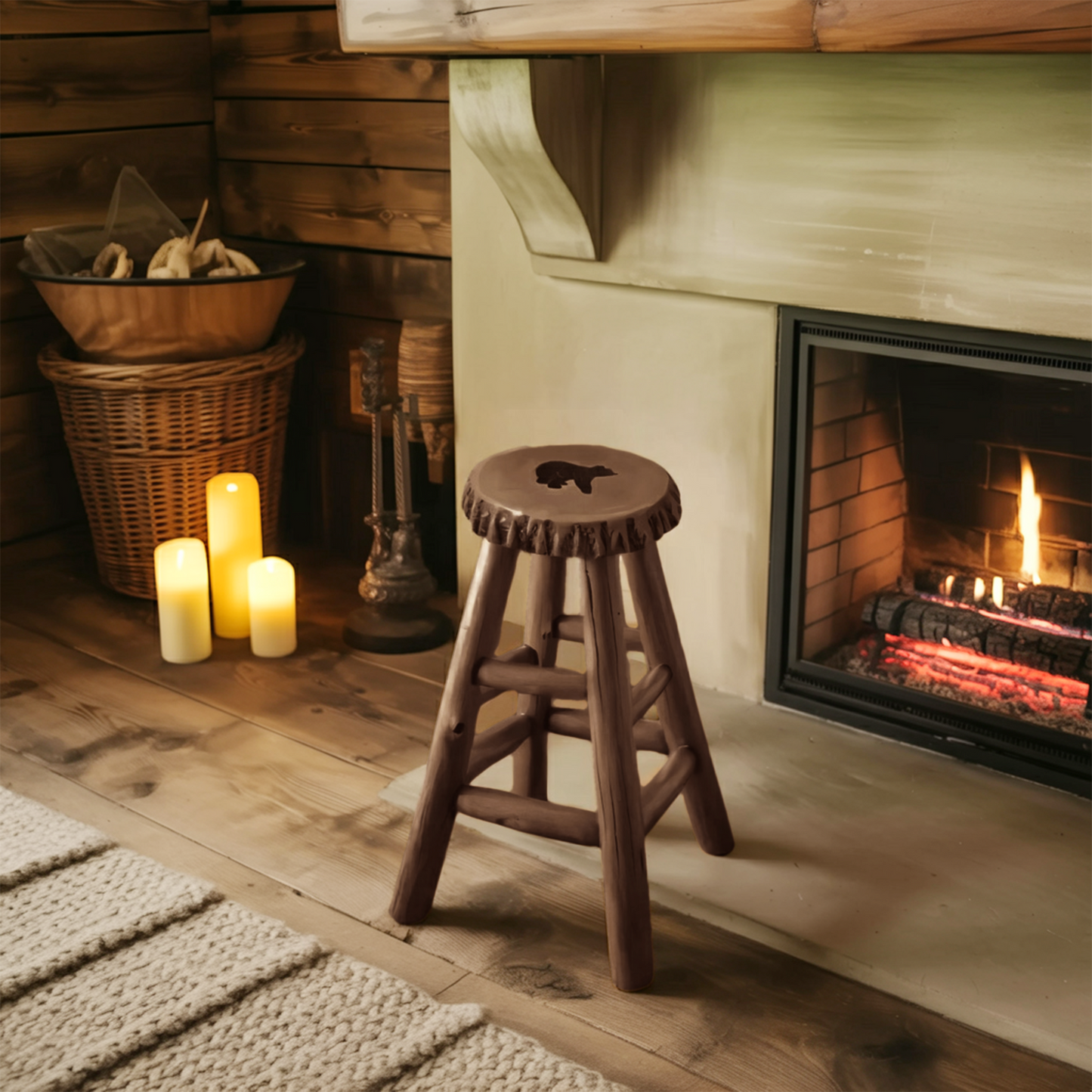 Rustic Black Bear Stool For Cabin Living Room Seating Kitchnce